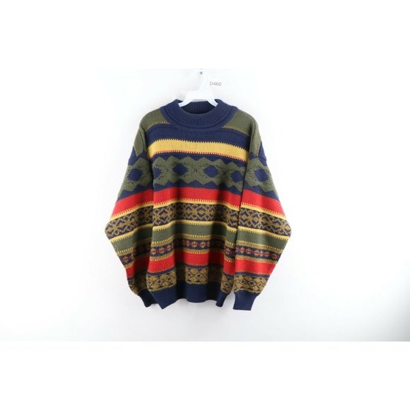 Vintage 90s Coogi Style Ed Bassmaster Rainbow Striped Knit Sweater